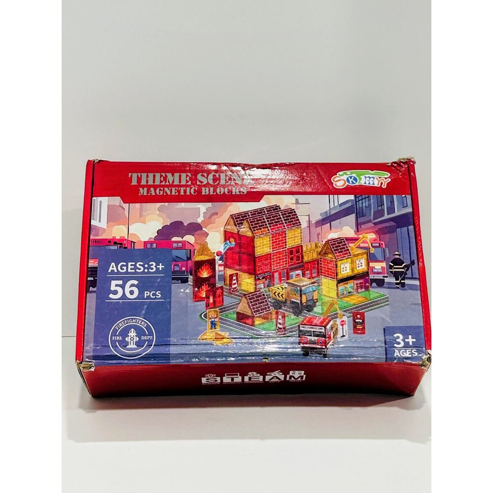 MAGNET TILES- Steam Magnetic Blocks, City Fire Station Building Set, 56 pieces